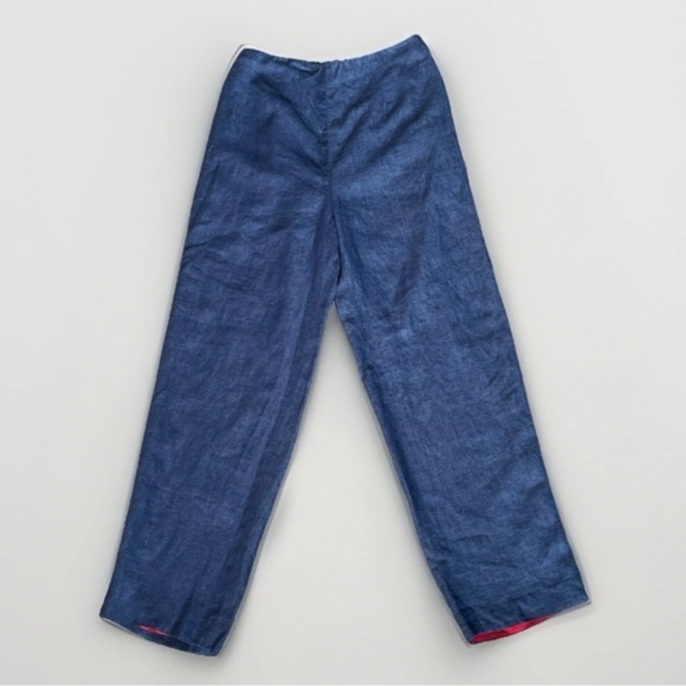 Donna Morgan Blue Linen Trousers Red Lined High Rise Pants Size 10